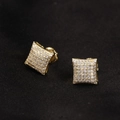 Classic square 925 silver stud earrings in gold with sparkling pavé white zircons - Pointed Square Style / Gold