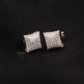 Iced out square stud earrings in 925 silver with micro-paved sparkling cubic zirconia - Pointed Square Style / Silver