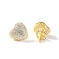 925 silver heart stud earrings in gold finish with sparkling cubic zirconia stones - S925 Heart Style / Gold