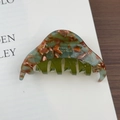 Retro acetate hair claw with marble texture in green and amber, France handmade style - Green