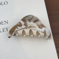 French handmade acetate hair claw clip with vintage brown marble pattern and gold lettering - Milk Coffee