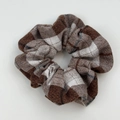 Macro detail of large checkered scrunchie showing premium woven fabric texture - Khaki Scrunchie