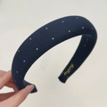 Cerchietto imbottito blu scuro a pois con trama in tessuto spesso e stile retrò chic - Cerchietto / Blu