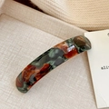 Elegant marble pattern acetate hair clip in dark green and amber shades for women - Curved Spring Clip
