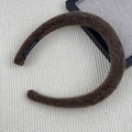 Maillard brown plush headband with handmade label on beige woven background texture - Headband / Coffee