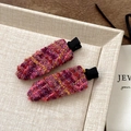 Eleganti mollette per capelli in tweed rosa e viola con base in metallo nero opaco - rosa acceso