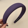 Detailed view of handmade thick sponge headband in deep purple with soft matte fabric - Headband / Purple