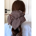 Übergroßer Haargummi mit Kaffeekariert-Schleife und Bändern elegantes Haar-Accessoire - Kaffee Schachbrettmuster (XY-1130)