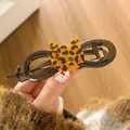 Fermaglio per capelli a gatto leopardato con design a doppio anello grigio scuro - Gatto