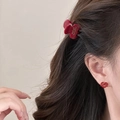 Vintage dark red acetate heart hair clip and matching bow stud earrings set - Mini Hair Claw