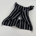 Detail of French retro black and white striped hair tie with elegant pearl charms - Black Striped Scarf