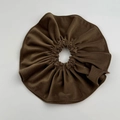 Macro detail of oversized dark brown corduroy scrunchie with soft ribbed texture - Coffee Large Scrunchie