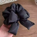 Schicker schwarzer XXL-Haargummi mit Puff-Schleife aus weichem Steppstoff für Damen - Gepolsterte Schleife (Schwarz) / Schwarz