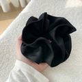 French style oversized black scrunchie with twill texture for elegant ponytails - Black