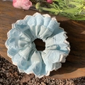 Pastel blue ballet style scrunchie with plaid ruffles and white heart lace detailing - Sea Salt Light Blue