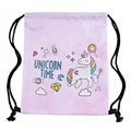 Lichtpaarse trekkoordtas met eenhoornprint en 'UNICORN TIME' tekst op witte achtergrond - Lichtpaars (skd29011)