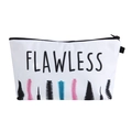 Detalle de neceser de tela blanca con el texto Flawless y estampados de rímel de colores - Blanco