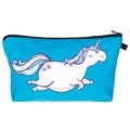 Detailed view of the durable black zipper on the blue unicorn print cosmetic bag - White Illustration Unicorn (hzb743)