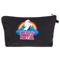 Detail of black unicorn makeup bag with Heavy Metal print and rainbow graphics - Black Heavy Metal Unicorn (hzb744)