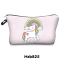 Close-up of pink cosmetic bag with unicorn rainbow print and black zipper detail - Pink Rainbow Bridge Unicorn (hzb825)