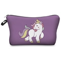 Detail of purple neoprene makeup bag with rainbow unicorn print and black zipper strap - Purple Rainbow Unicorn (hzb828)
