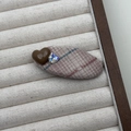 Pink checkered hair clip with brown heart and sparkling crystal in a jewelry box - Pink Oval Hair Clip