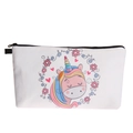 Detail of cartoon unicorn print and floral patterns on white fabric cosmetic bag - White Floral Unicorn (hzb849)