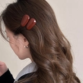 Elegant festive deep red glossy hair clips and silver hoop earrings worn by a model - Plump Water Drop Style