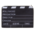 Dettaglio della borsa da trucco in tela con stampa a ciak cinematografico e cerniera - Stile Ciak Cinematografico (fxhzb702)