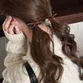 Dark coffee brown bow hair clips set on elegant brunette wavy hair with pearly accessory - Bow Design (single)