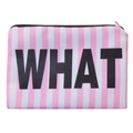Rosa und weiß gestreifte quadratische Kosmetiktasche mit WHAT-Aufdruck und Reißverschluss - Rosa und Weiß Gestreifter Stil (fxhzb703)