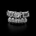 Silver plated hip hop grillz set featuring HUSTLA rhinestone lettering design - Silver Set (HUSTLA and 28 Diamonds)