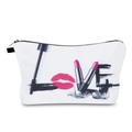 Detailed view of white cosmetic pouch with creative LOVE makeup print and secure zipper - Makeup LOVE Print Style (hzb713)
