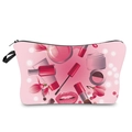 Pink cosmetic pouch with floral makeup illustrations and black wristlet strap - Pink Makeup Floral Print Style (hzb860)