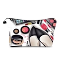 Detail of a printed makeup bag showing lipstick and high heels illustrations on white fabric - Fashion Makeup High Heels Print Style (hzb878)