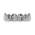 Silver hip hop teeth grills with inlaid rhinestones spelling HUSTLA in street style - Silver Top Grill (HUSTLA)