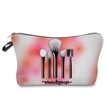 Detail view of the fabric makeup bag featuring printed brushes and makeup text lettering - Sketch Makeup Brush Print Style (hzb919)