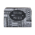 Detailansicht der Hakuna Matata Kosmetiktasche mit schwarz-weißem 3D geometrischem Muster - Schwarz-Weiß Geometrischer Buchstabendruck-Stil (fxhzb738)