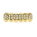 Hip hop gold plated six teeth grills with micro pave zircon stones and fixing bar - Gold Bottom Grill (28 Diamonds)