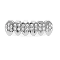 Silver hip hop teeth grillz with six-tooth design and sparkling inlaid rhinestones - Silver Bottom Grill (28 Diamonds)