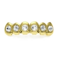 Hip hop gold plated six-teeth grills with sparkling round clear zircons - Gold Large Round Diamond Top Grill