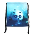 Detail of cute digital panda print on navy blue drawstring backpack with bubble pattern - Giant Panda Print (skd29005)