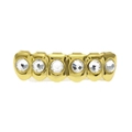 Hip hop gold plated six teeth grillz set with sparkling white rhinestones for men - Gold Large Round Diamond Bottom Grill
