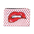 Vue détaillée de la trousse de maquillage avec lèvres rouges et fermeture éclair robuste - Motif Pois Lèvres Rouges (fxhzb737)