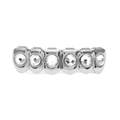 Silver hip hop teeth grillz with 6-tooth design and large round cubic zirconia stones - Silver Large Round Diamond Bottom Grill