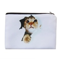 Detailed view of 3D cat print cosmetic bag with high-quality zipper on white canvas - Cat Print (fxhzb752)