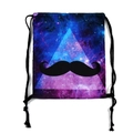 3D star galaxy print drawstring backpack with white triangle and black mustache - Galaxy Mustache (skd27114)