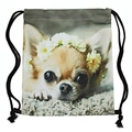 Drawstring backpack featuring a realistic Chihuahua print with a daisy floral wreath design - Chihuahua Print (skd29010)