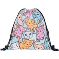 3D cartoon cat print drawstring backpack in light blue with waterproof fabric - Cartoon Cat Print (skd27115)