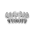 Silver hip hop teeth grillz set with crystal iced out poker suit and AK card designs - Silver Set (Poker Design and Smooth)